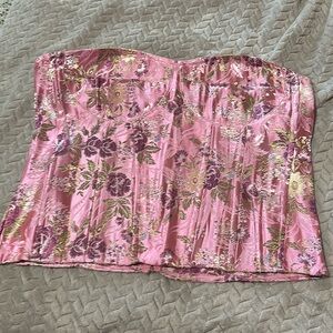 Plus pink floral print satin corset size 22 uk USA 18
